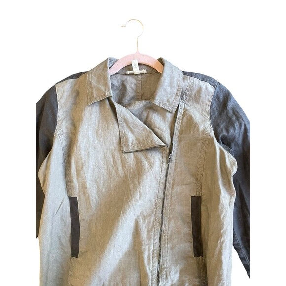 Eileen Fisher Coated Organic Linen Asymmetrical Zip Two Tone Jacket PS Petite S - Picture 7 of 13
